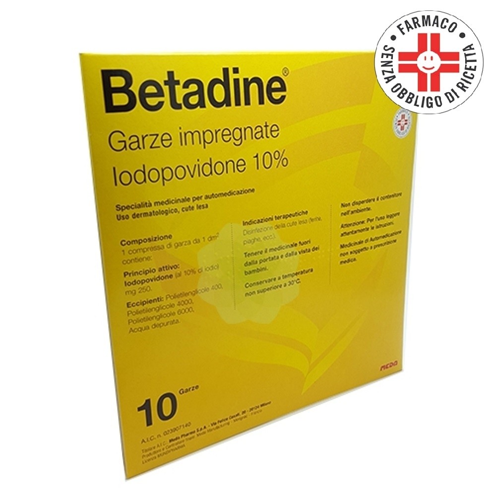 Betadine 10 garze impregnate 10cm x10 cm