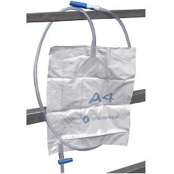 Sacca drenaggio urinario a circuito chiuso, capacita' 2000ml, con camera di gocciolamento, doppio filtro aria, fascetta per fissaggio al letto, s