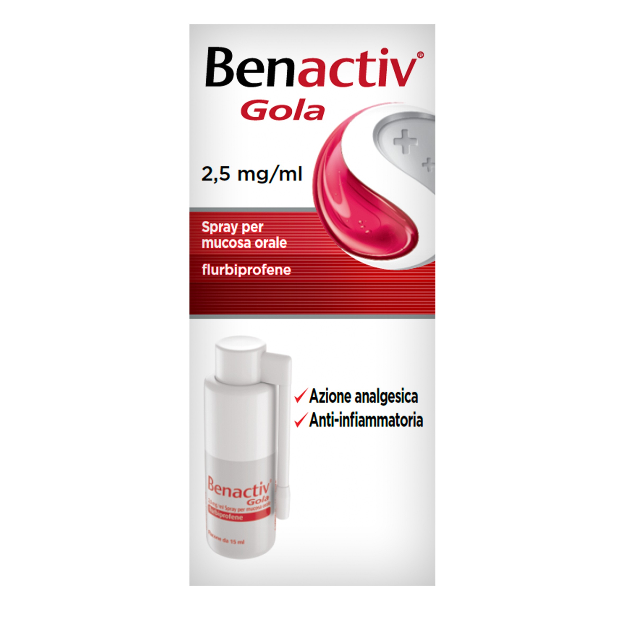 Benactiv Gola Spray Per Mucosa Orale 2,5 mg/ml Flurbiprofene 15 ml