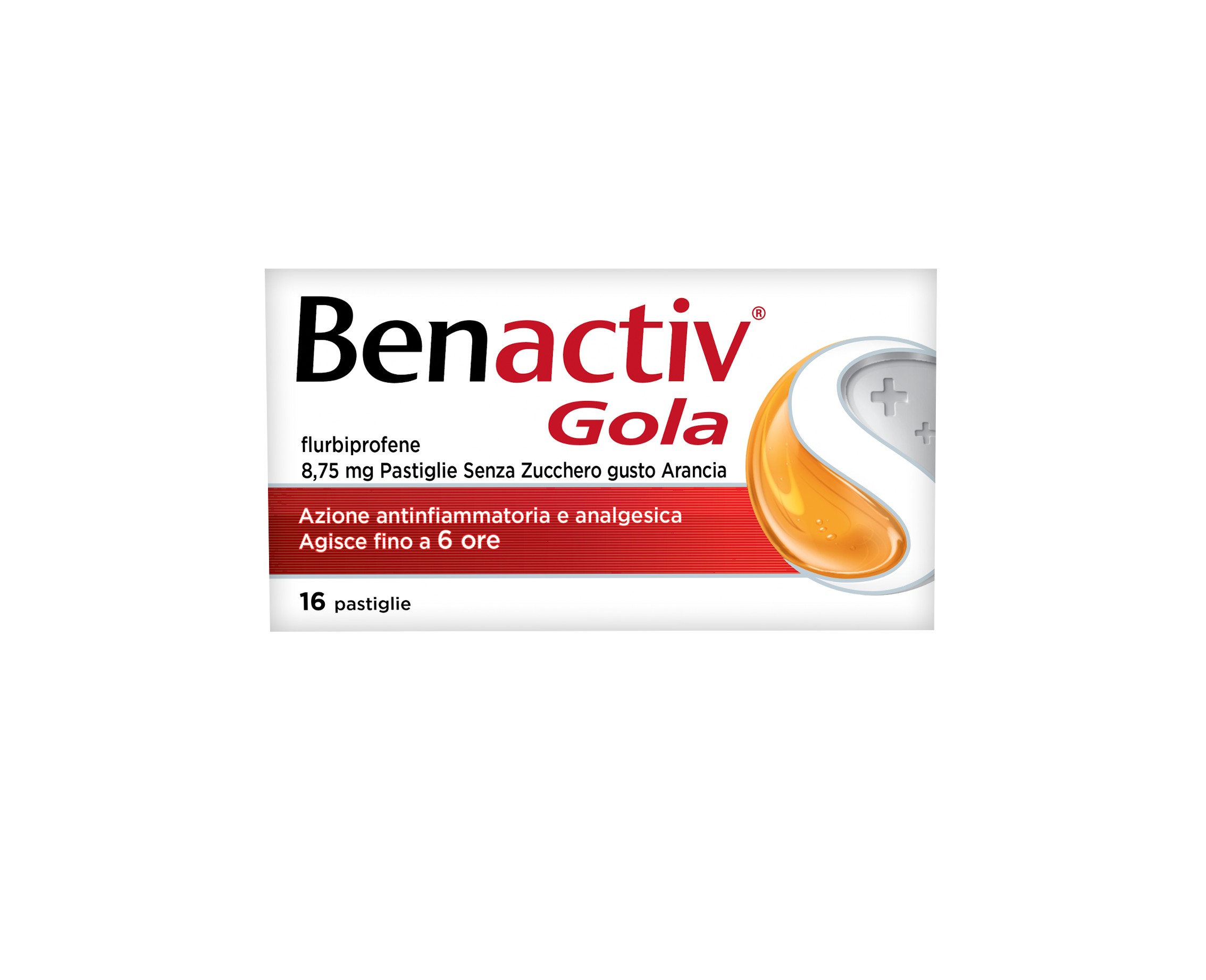 Benactiv Gola Pastiglie Senza Zucchero Gusto Arancia Flurbiprofene 16 Pastiglie