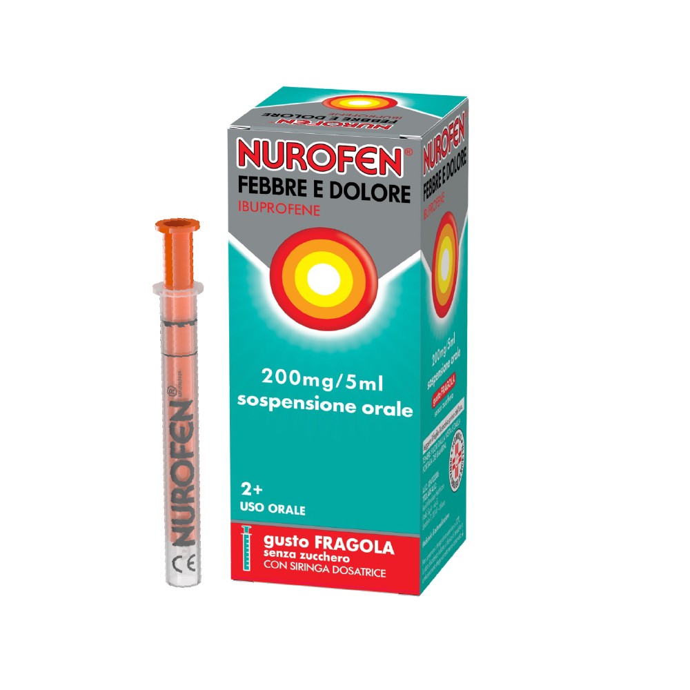 Nurofen Febbre e Dolore Bambini 200 mg/5 ml Ibuprofene Sospensione Orale Fragola 100 ml