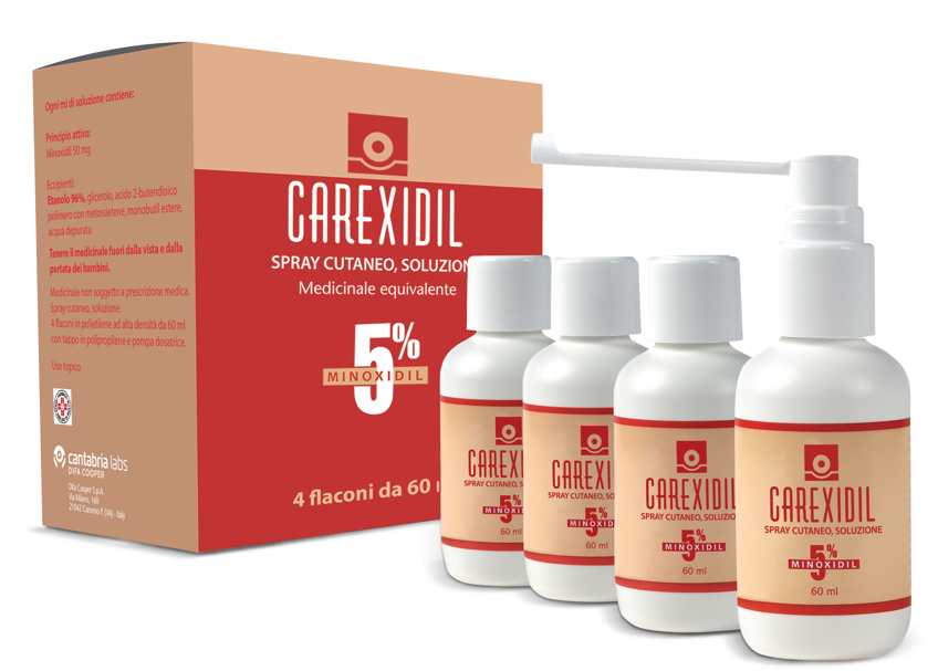 Carexidil 5% spray cutaneo, soluzione minoxidil medicinale equivalente