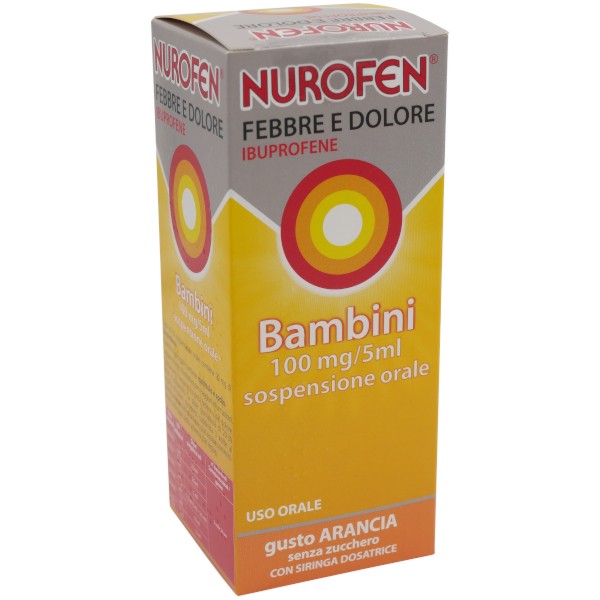 Nurofen febbre d bambini 100 mg/5 ml sospensione orale gusto arancia senza zucchero flacone da 150 ml con siringa dosatrice