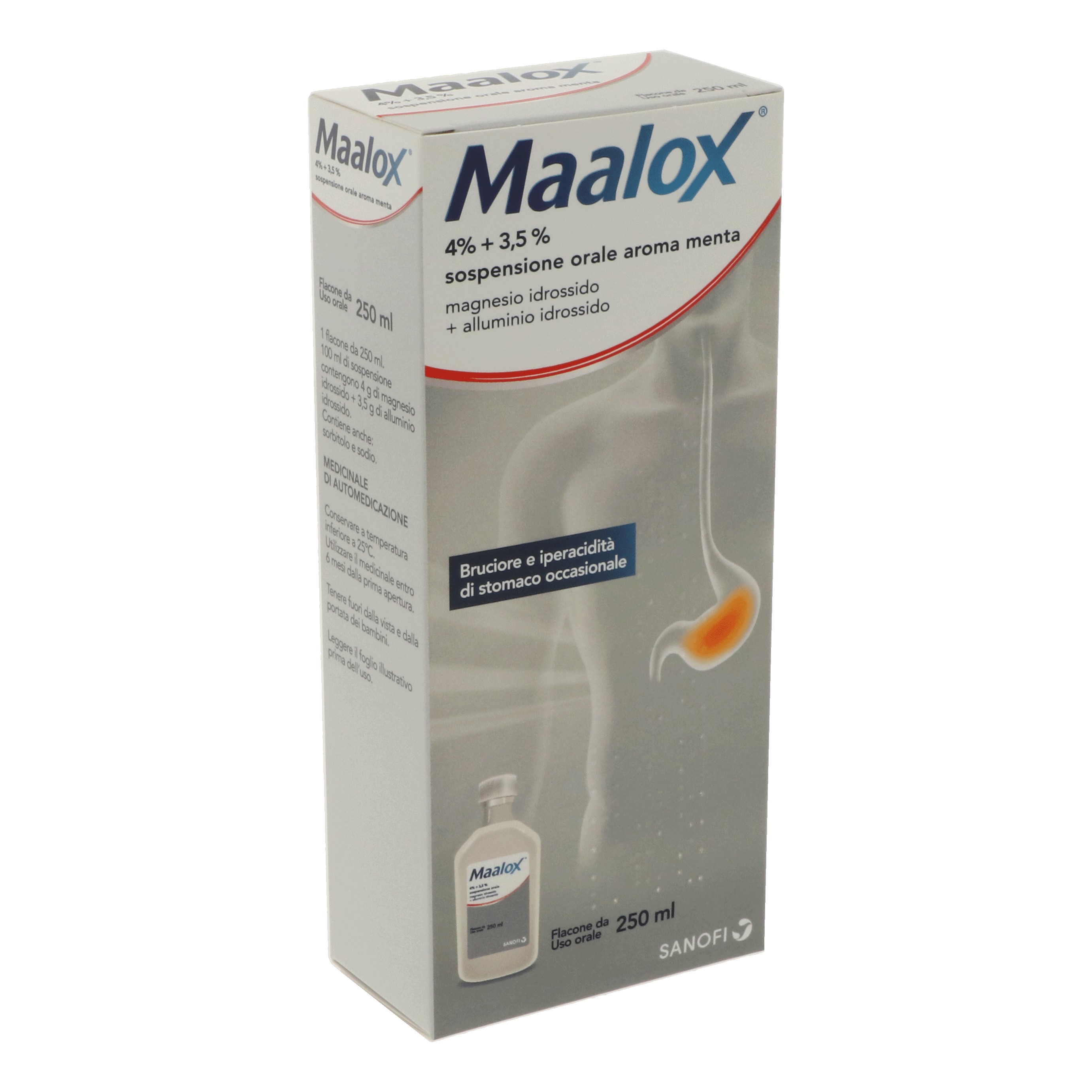 Maalox 4% + 3,5% sospensione orale aroma menta magnesio idrossido + alluminio idrossido