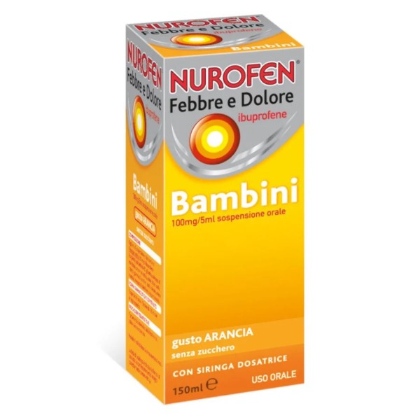 Nurofen febbre e dolore bambini 100mg/5ml sospensione orale gusto arancia senza zucchero ibuprofene