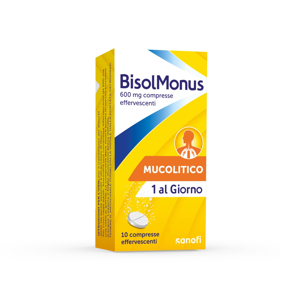 BisolMonus 600mg Mucolitico per Tosse e Raffreddore 10 Compresse Effervescenti