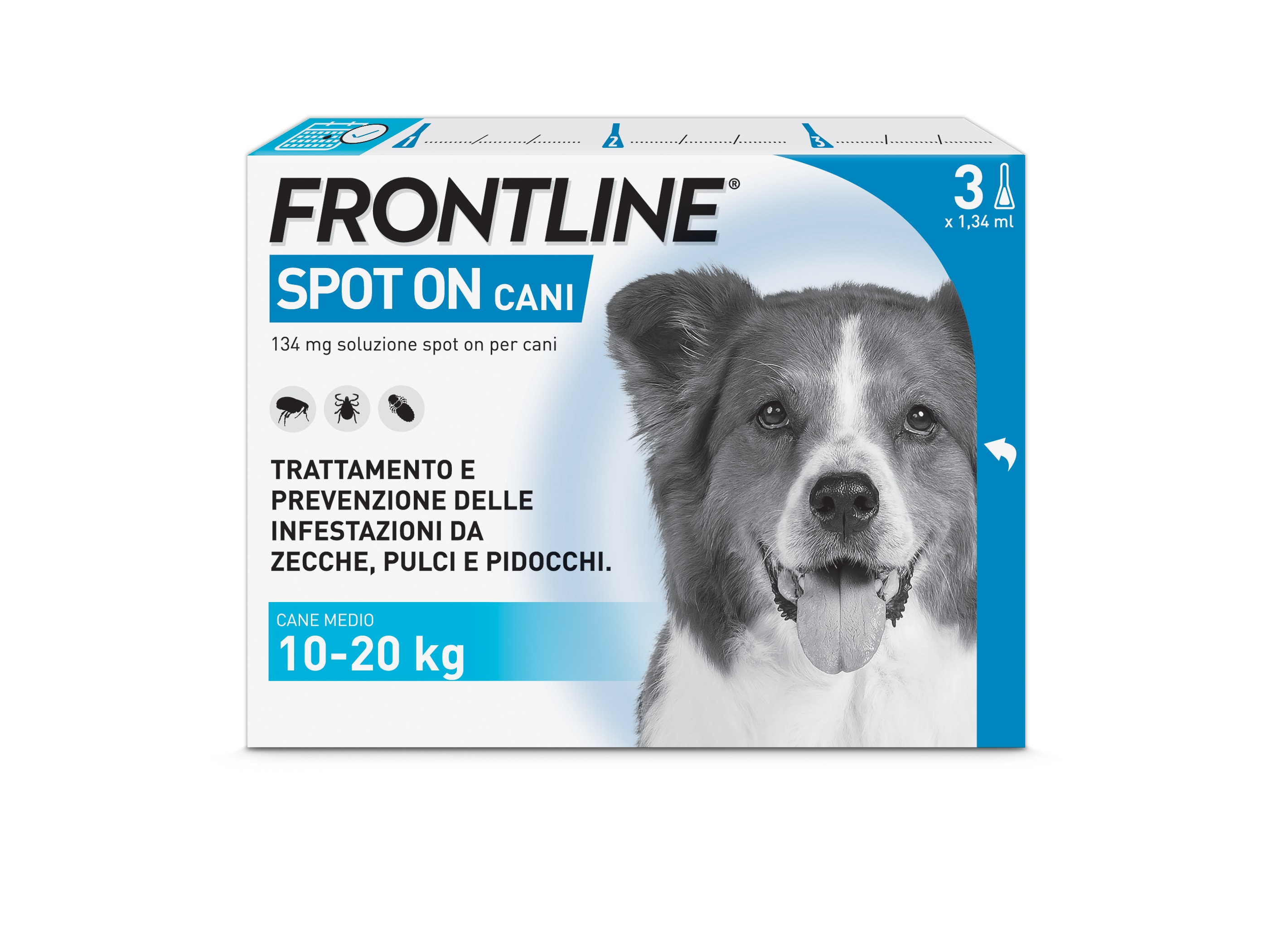 Frontline Spot On Cani x3 Pipette, Antiparassitario per Cani e Cuccioli (10-20Kg), Contro Pulci, Zecche E Pidocchi