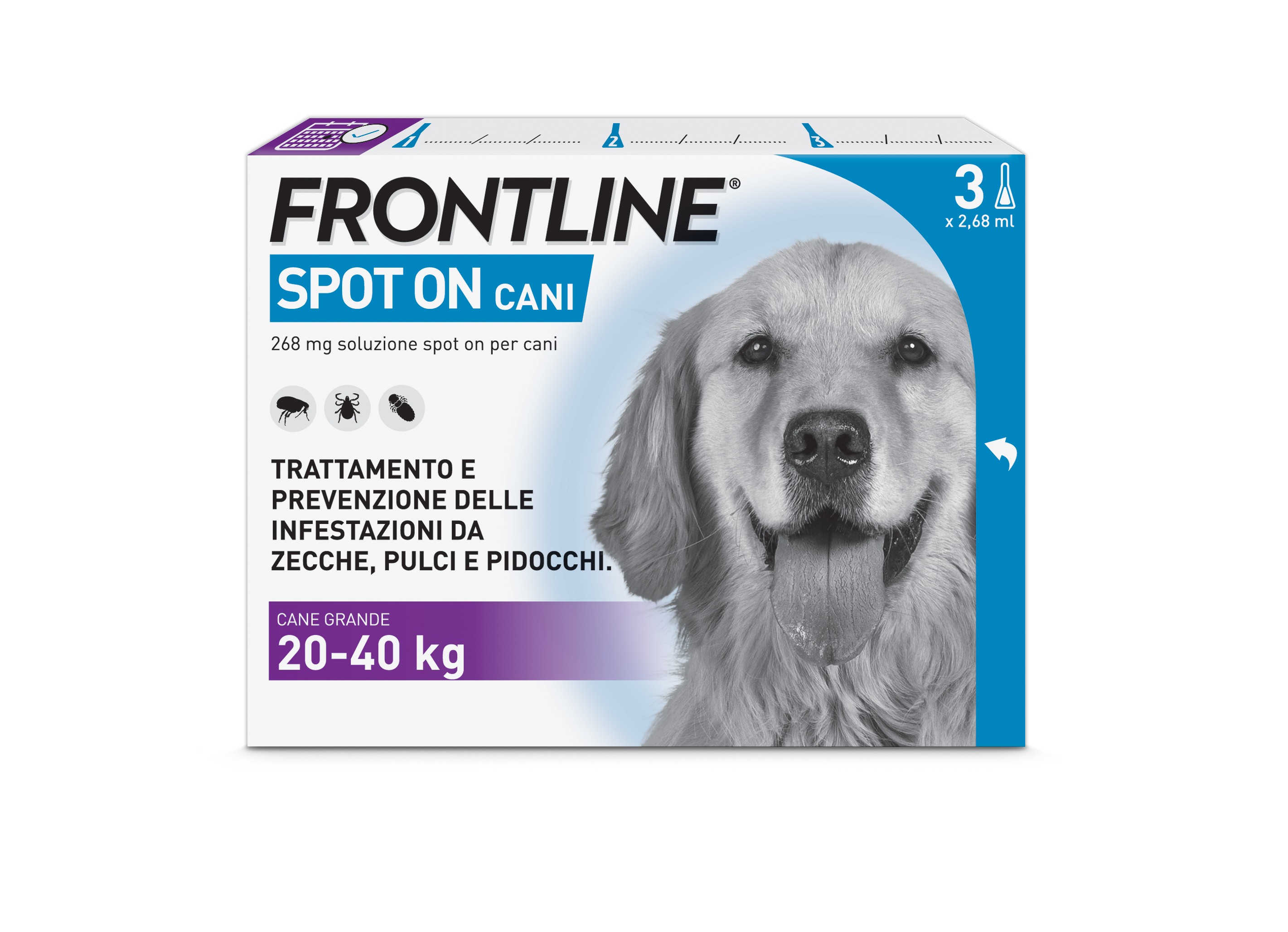 Frontline Spot On Cani x3 Pipette, Antiparassitario per Cani e Cuccioli (20-40Kg), Contro Pulci, Zecche E Pidocchi