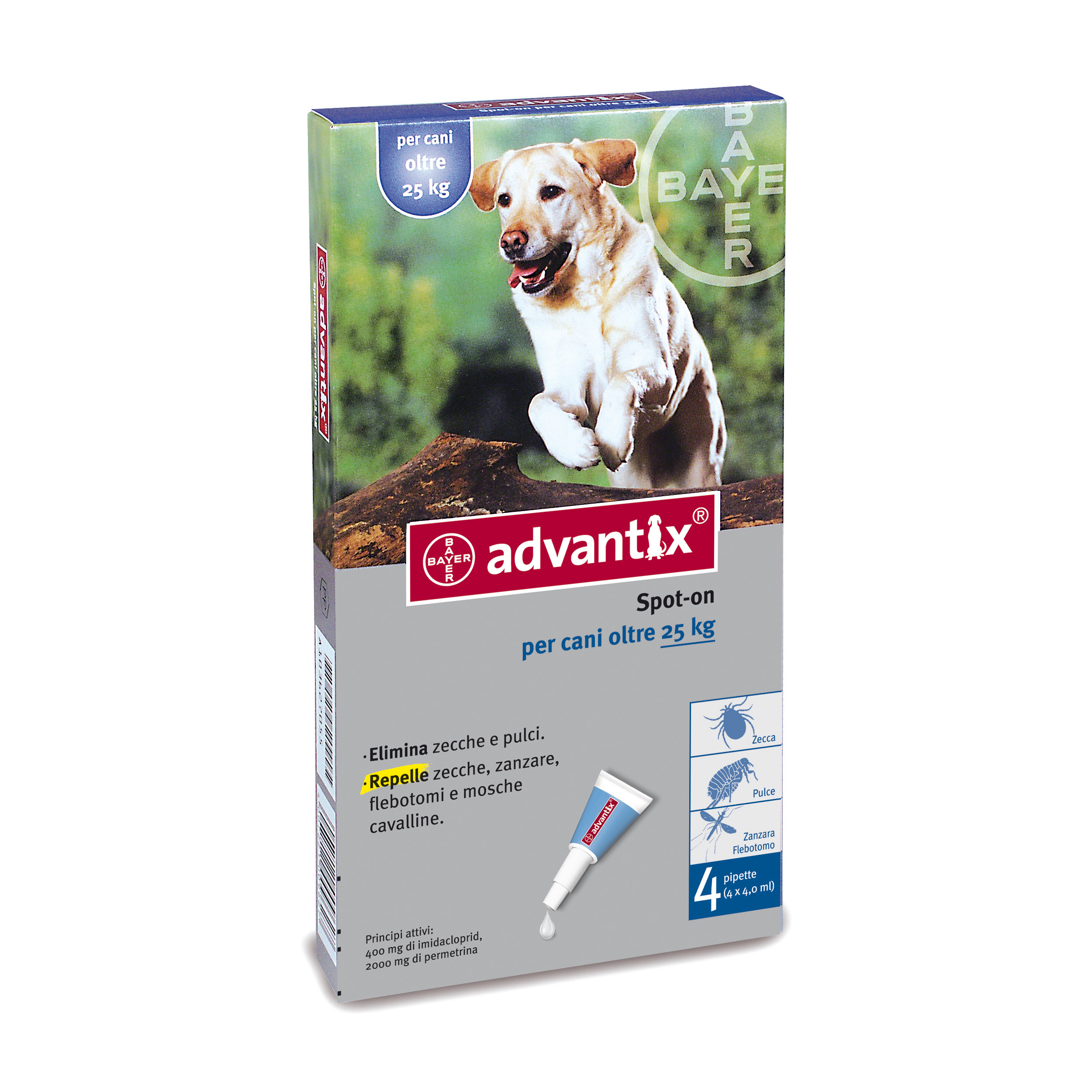 Advantix Spot-On Cani Oltre 25 Kg Fino A 40 Kg 4 Pipette Monodose 4 Ml