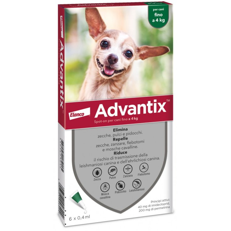 Advantix Spot On Soluzione 6 Pipette 0,4 Ml 40 Mg + 200 Mg Cani Fino A 4 Kg