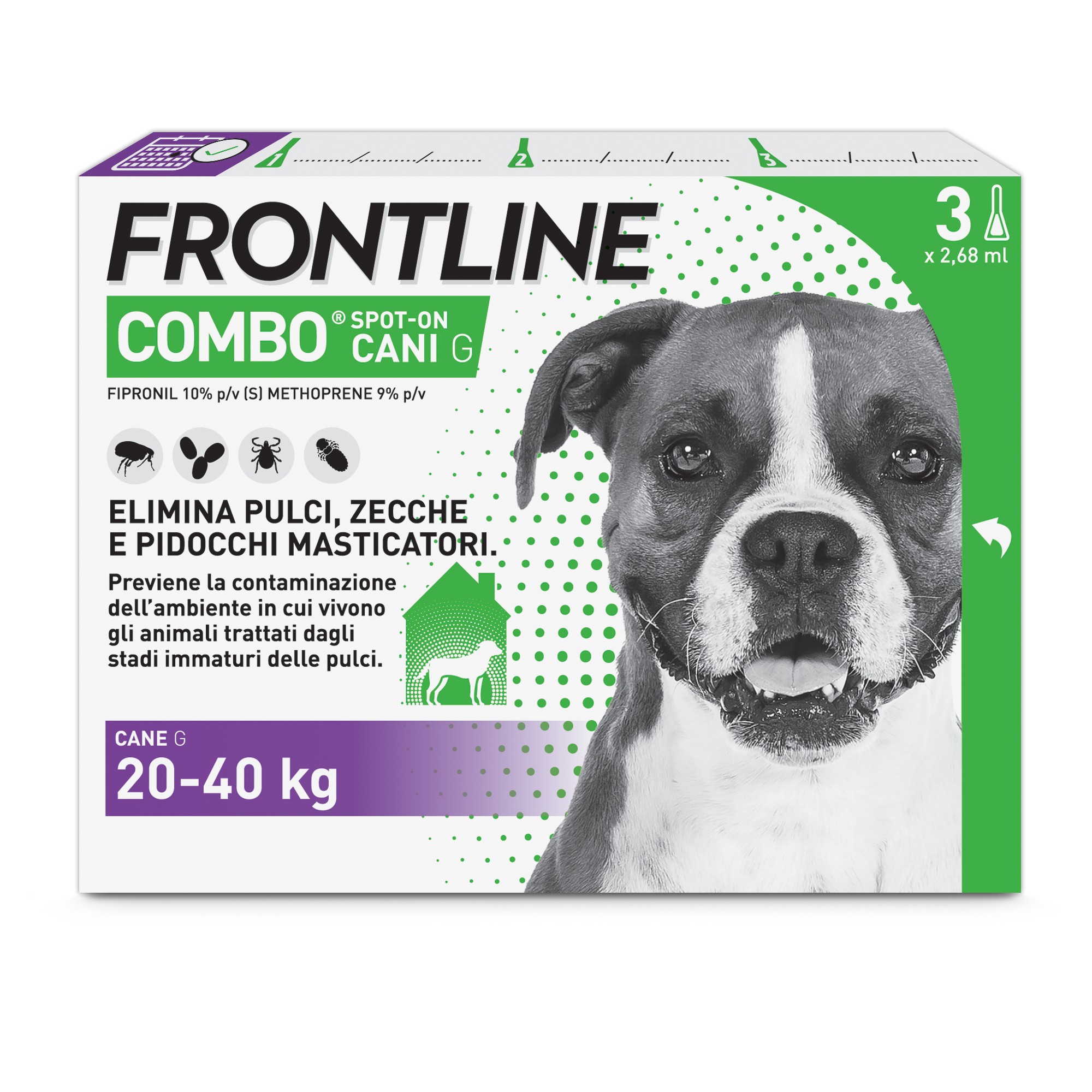 Frontline Combo 3 Pipette 2,68 Ml Per Cani 20 A 40 Kg