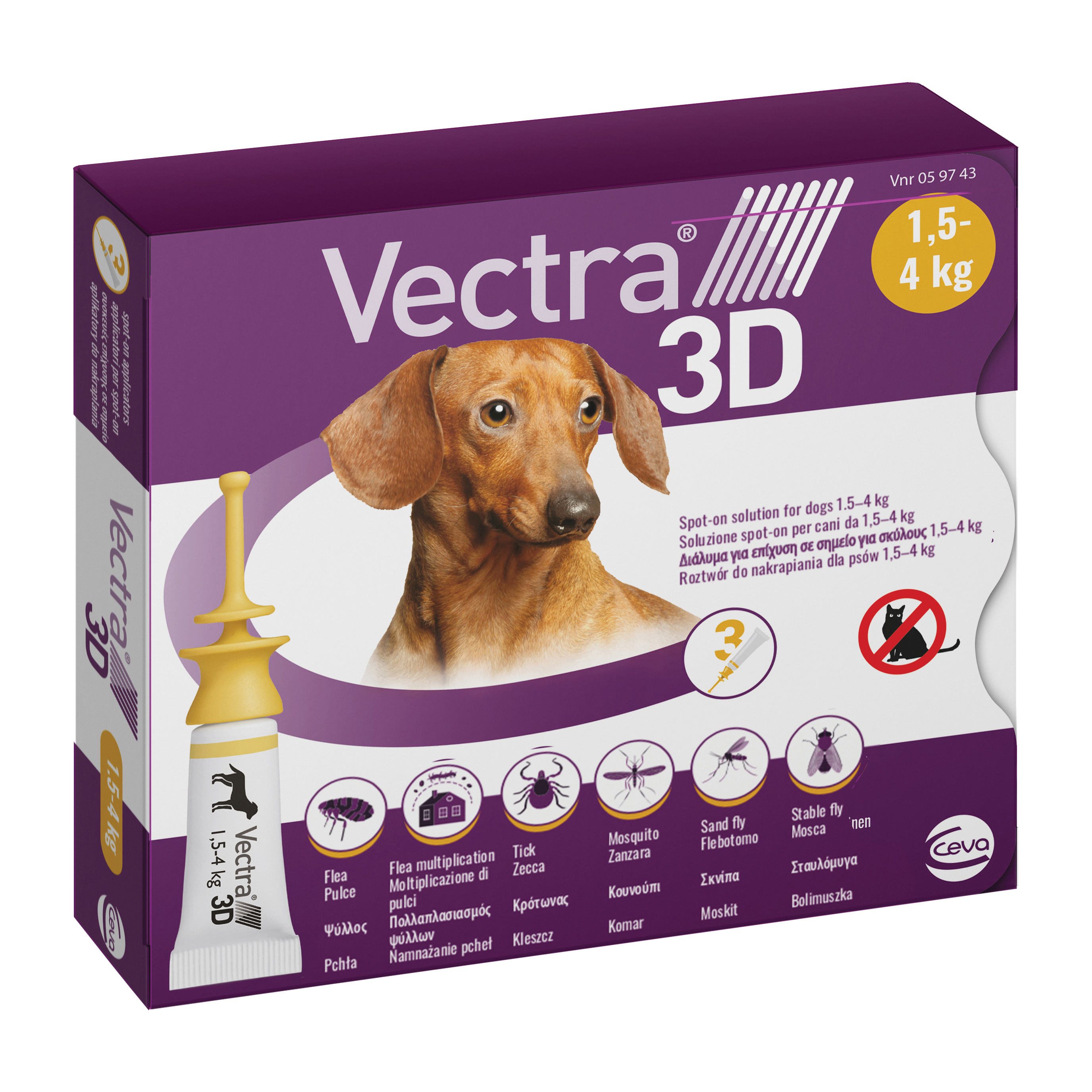 Vectra 3D Giallo Spot-On Cani Da 1,5 A 4 Kg 3 Pipette Monodose