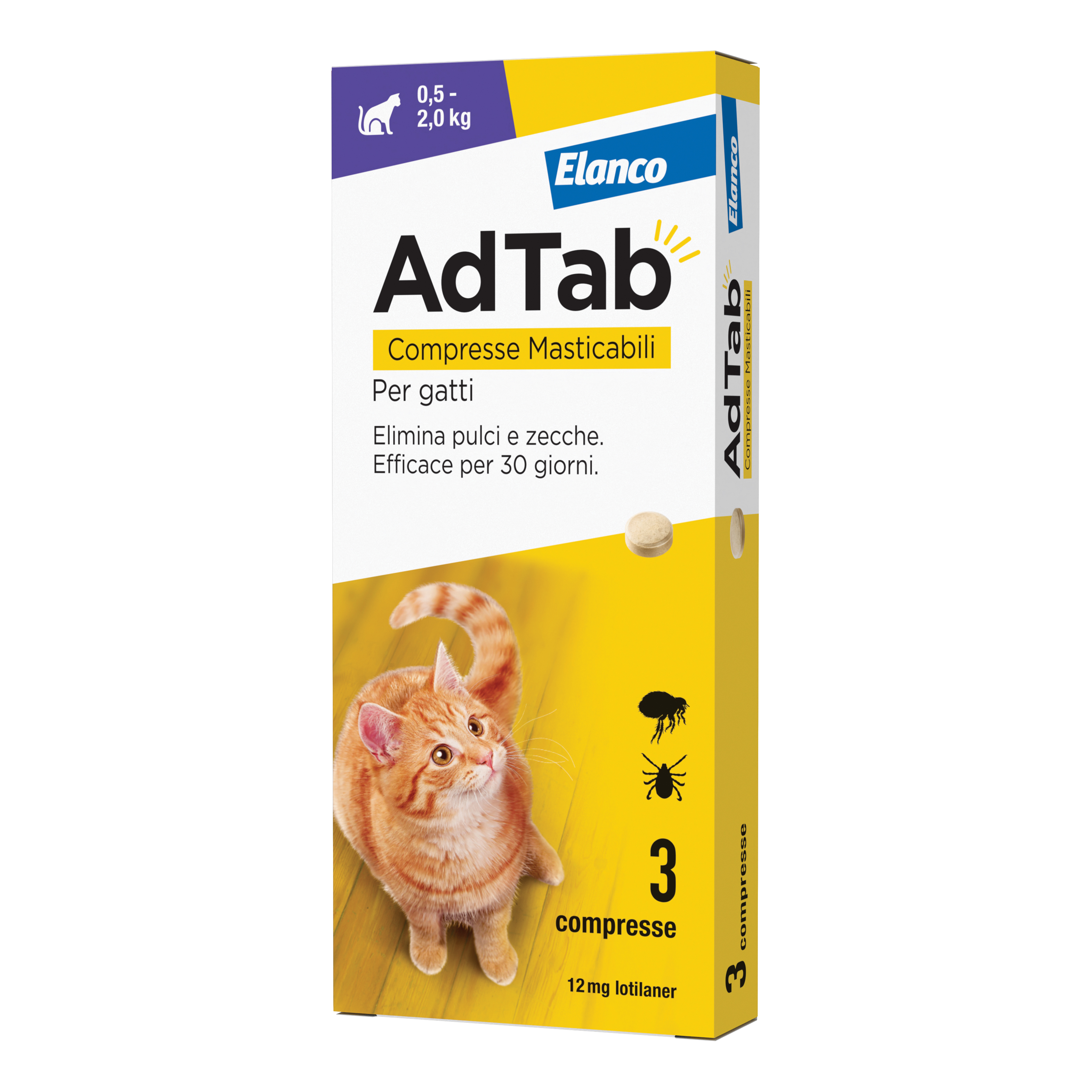 Adtab Per Gatti Da 0,5 A 2kg 3 Compresse Masticabili 12mg