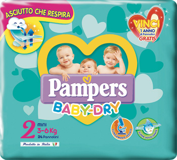 Pampers baby dry mini taglia 2 (3-6kg) 24 pezzi