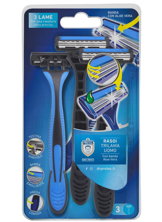 Dr Protec Rasoio Trilama Uomo 3 Pezzi con Striscia Aloe Vera