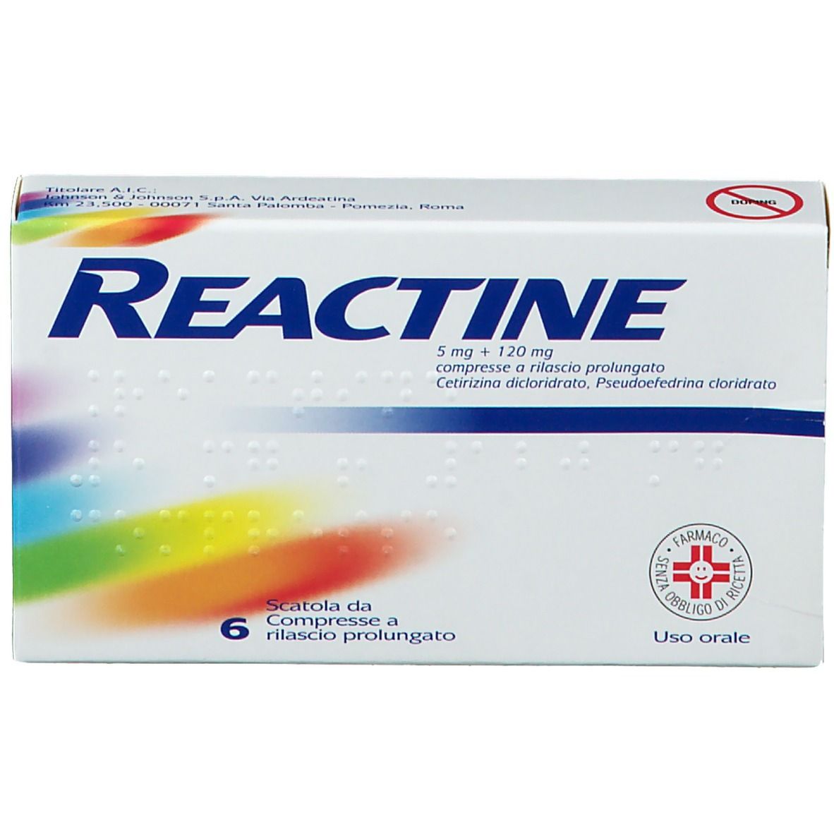 Reactine Antistaminico 6 Compresse 5 mg + 120 mg Rilascio Prolungato