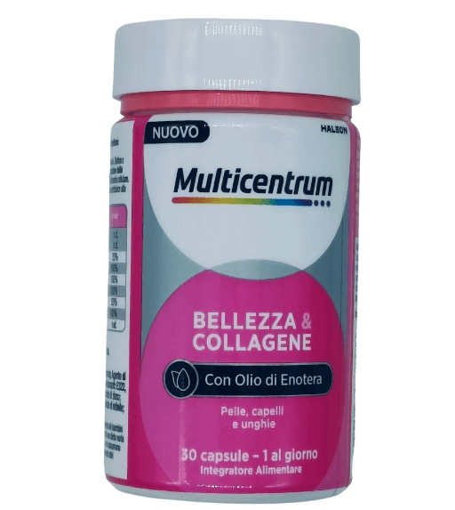 Multicentrum Bellezza e Collagene Integratore per la Pelle Capelli e Unghie 30 Capsule
