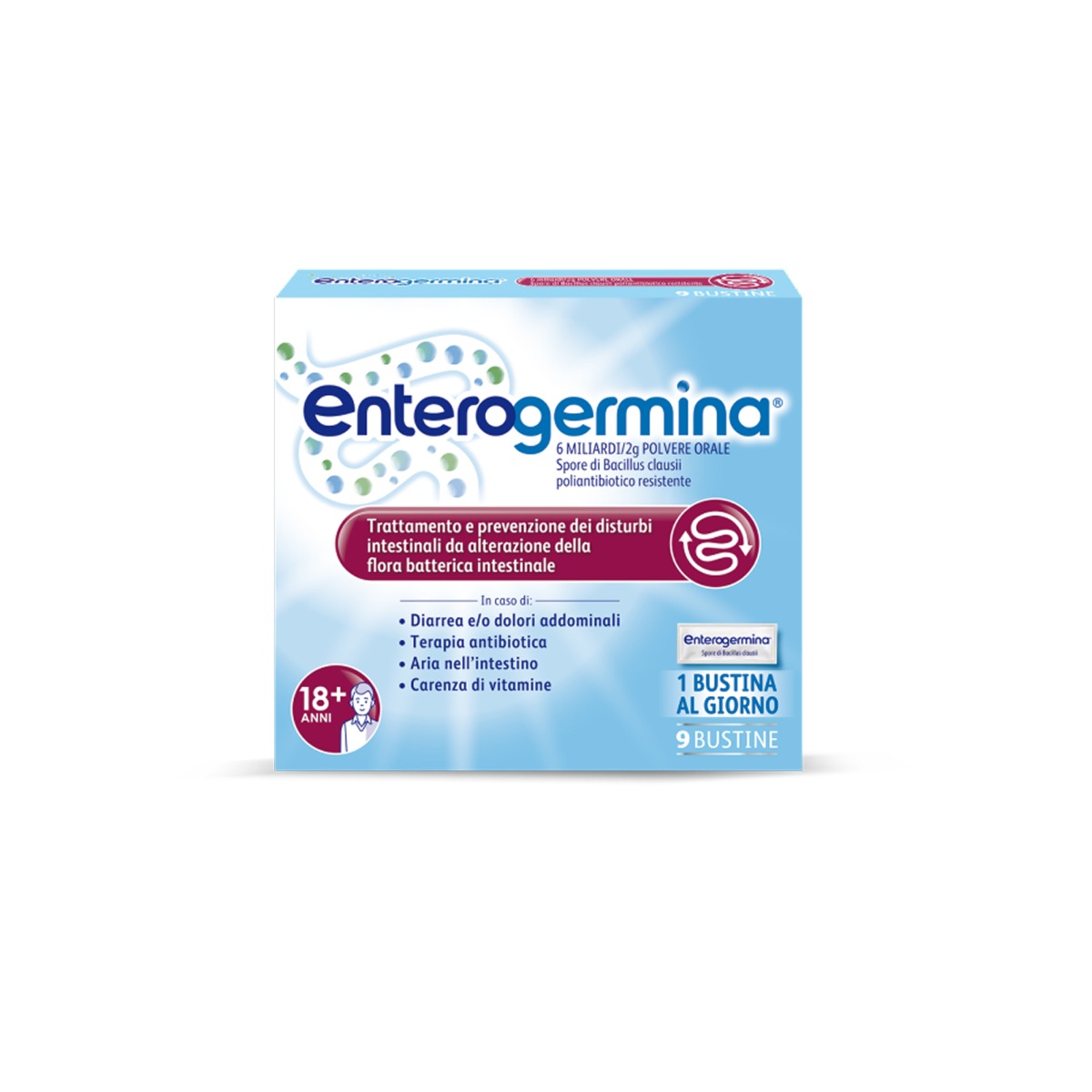 Enterogermina 6 Miliardi Fermenti Lattici, Probiotici Per Disturbi Intestinali, 9 Bustine
