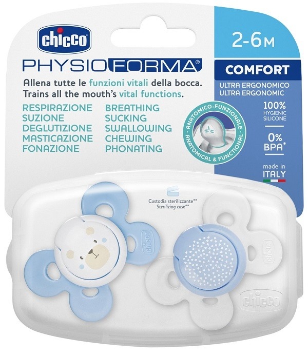 Chicco Succhietto Comfort Silicone boy 2-6m+ 2pezzi