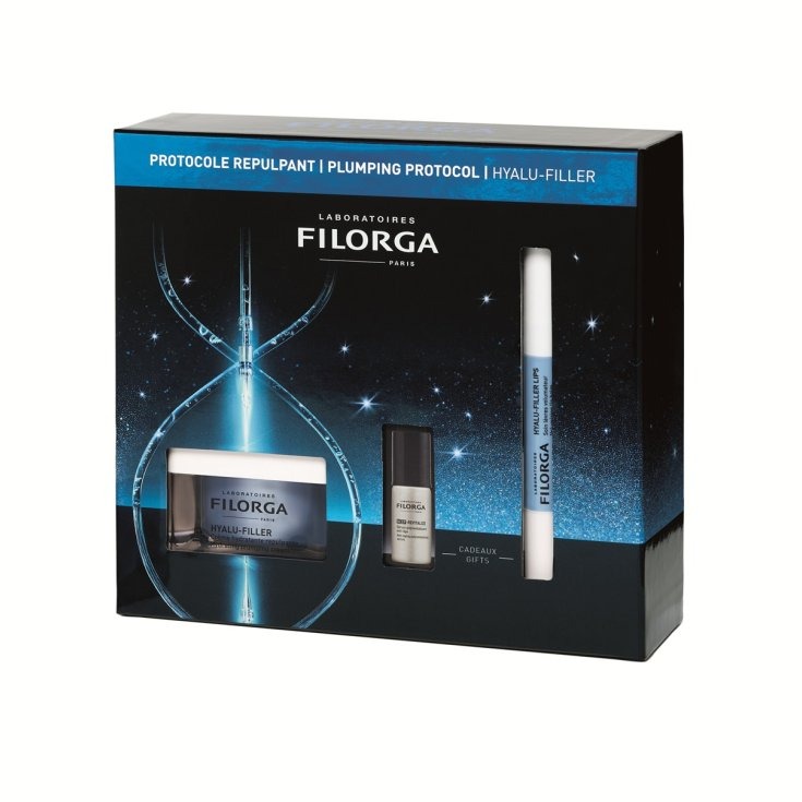 Filorga Cofanetto Protocollo Rimpolpante Hydra-Hyal Crema Gel 50ml + NCEF-Revitalize Serum 5ml + Hyalu-Filler Lips Balsamo Labbra 4 ml