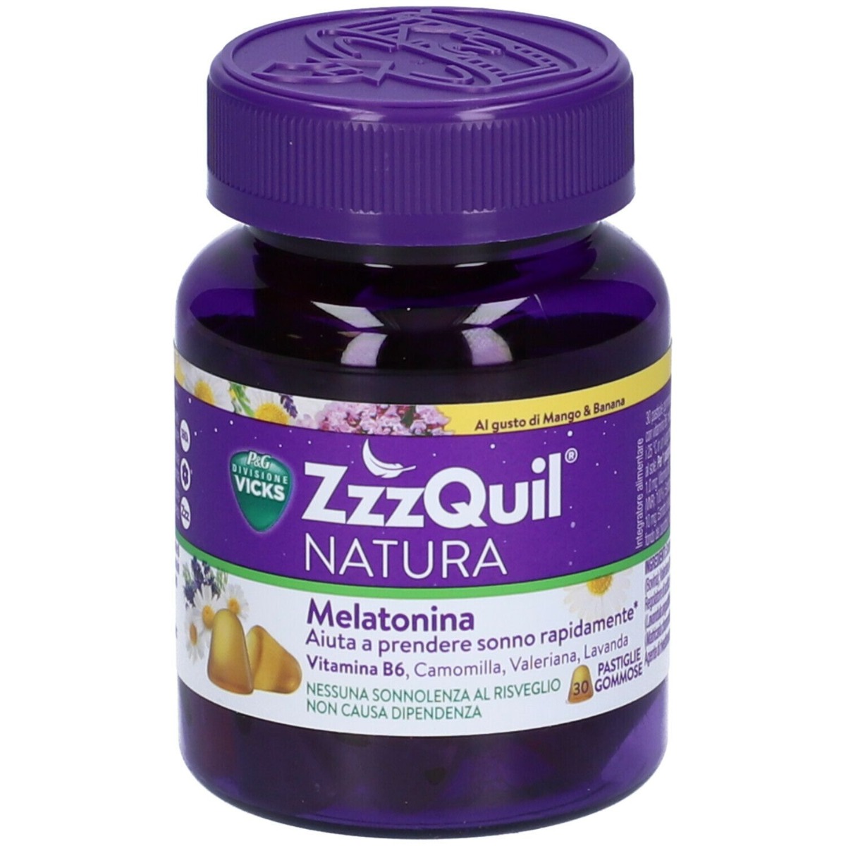 Vicks ZzzQuil Natura Melatonina Integratore Per Dormire Mango E Banana 30 Pastiglie Gommose