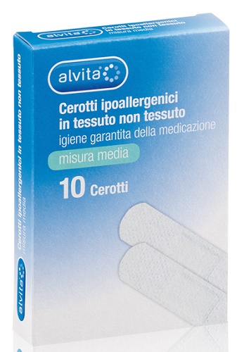 Alvita cerotto in tessuto non tessuto estensibile bianco con tampone antisettico medio 10 pezzi