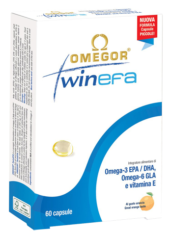 Omega 3 e 6 OMEGOR TwinEFA - Omega3 Olio di Pesce e Omega6 Olio di Borragine per Attività Fisica Intensa e Sindrome Premestruale - 60 Capsule Aromatizzate all'Arancia