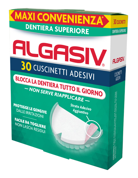 Algasiv Cuscinetti Adesivi Superiori Per Dentiera 30 Pezzi