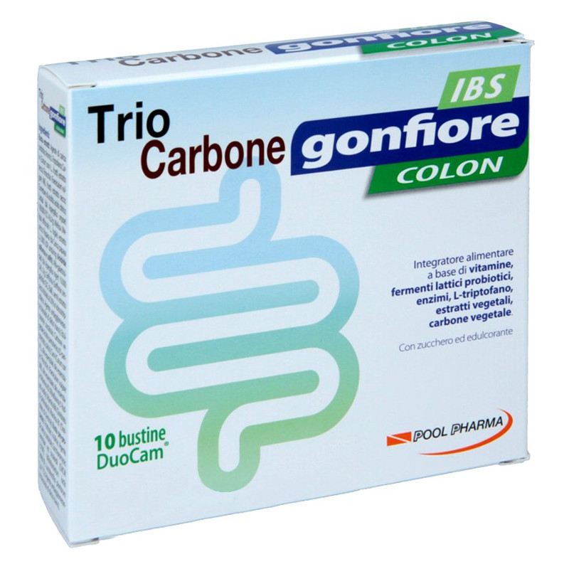 Trio Carbone Gonfiore Colon Ibs Integratore di Fermenti Lattici 10 Bustine