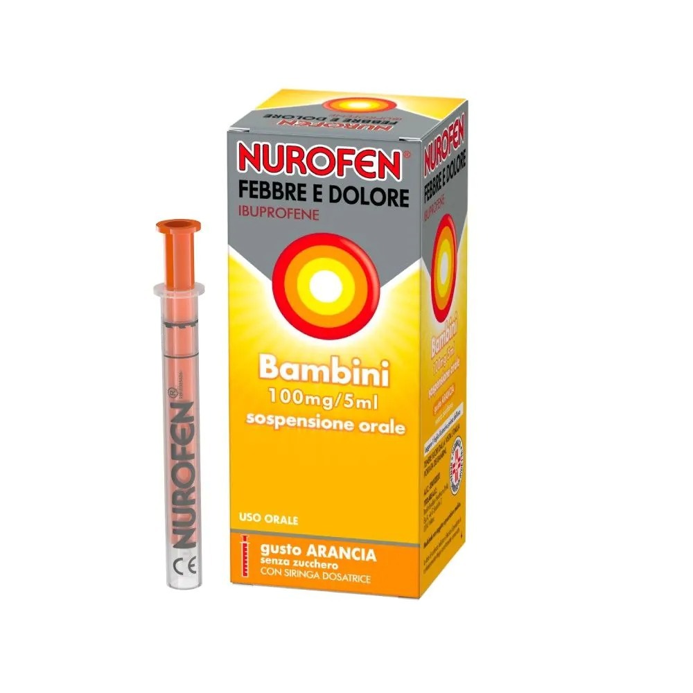 Nurofen Febbre e Dolore 100mg/5ml Sospensione Orale Gusto Arancia Senza Zucchero Ibuprofene 150 ml
