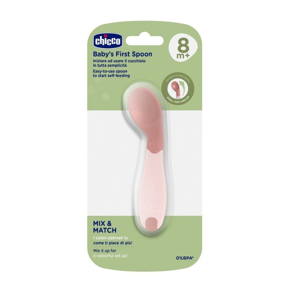 Chicco Rosa/Rosa Stoviglie + Posate Per Bambini, Erster Pfirsichlöffel Ab 8 Monaten - Immagine 3