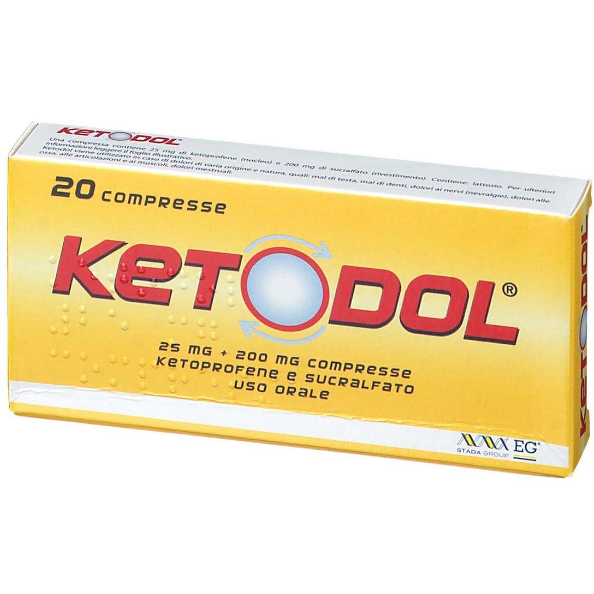 Ketodol 25 mg+200 mg Antinfiammatorio Mal di Testa e Mal di Denti 20 Compresse