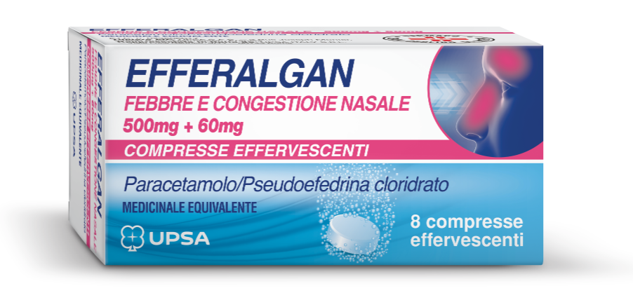 Efferalgan Febbre e Congestione Nasale 500mg + 60mg 8 Compresse Effervescenti