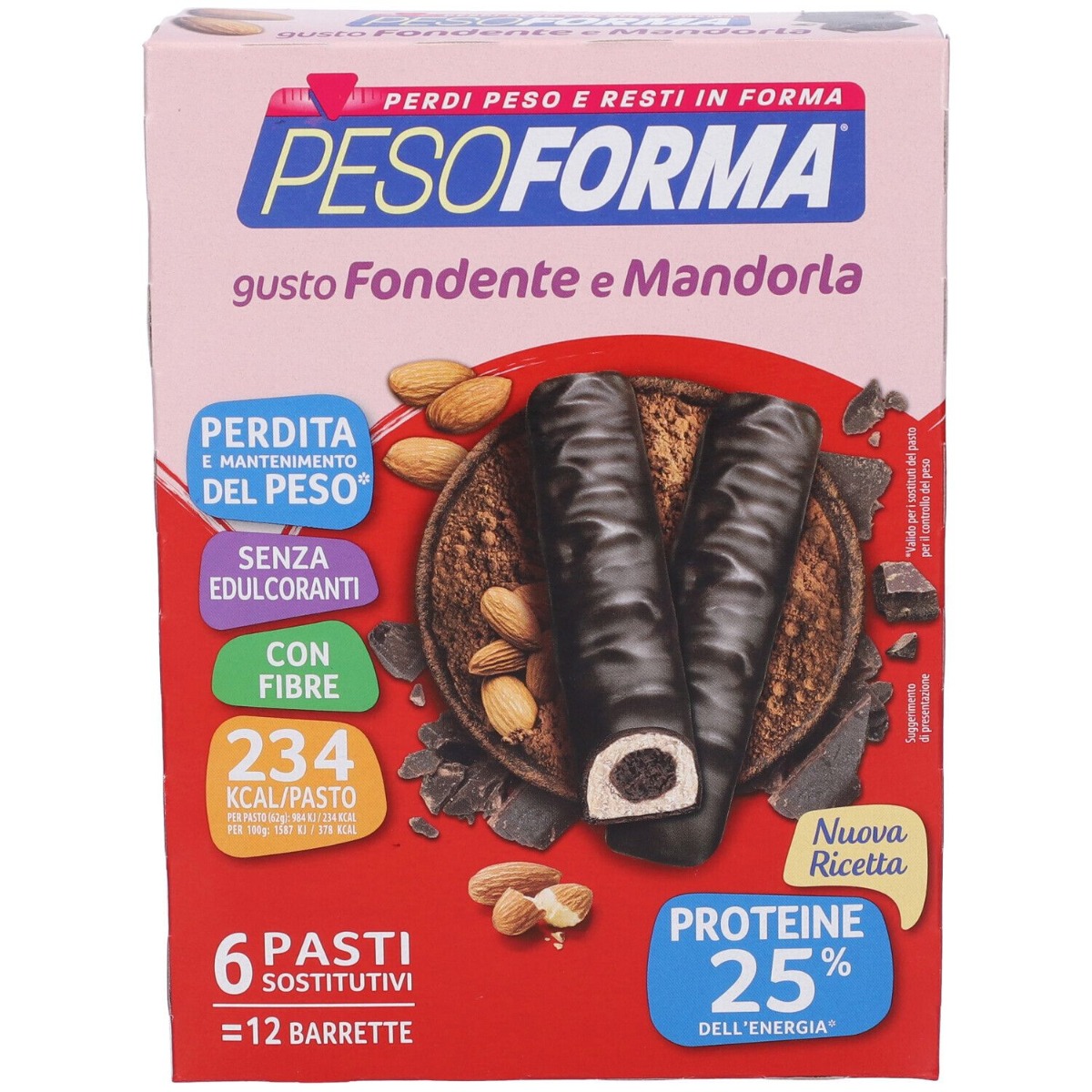 Pesoforma Barrette Al Cioccolato Fondente e Mandorla 6 Pasti