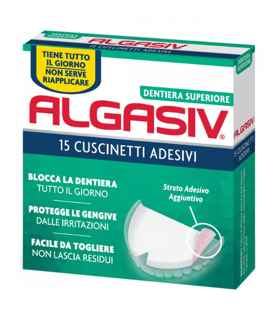 Algasiv Cuscinetti Adesivi Superiori Per Dentiera 15 Pezzi