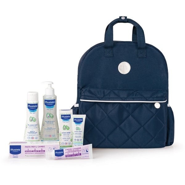 Mustela Zaino Borsa 2024 1 Mustela Detergente Delicato 200 ml + 1 Pasta Cambio 50 ml + 1 Fluido s/r 300 ml + 1 Hydra Bebe' Crema Viso 40 ml