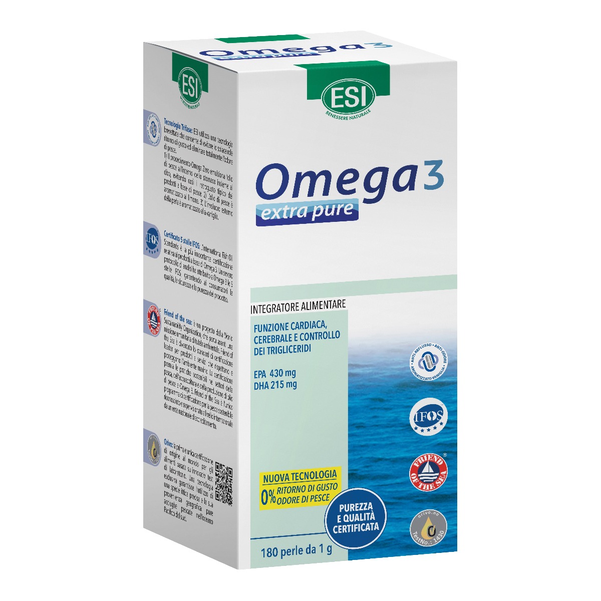 ESI Omega 3 Extra Pure Integratore Naturale Omega 3 e Vitamina E 180 Perle