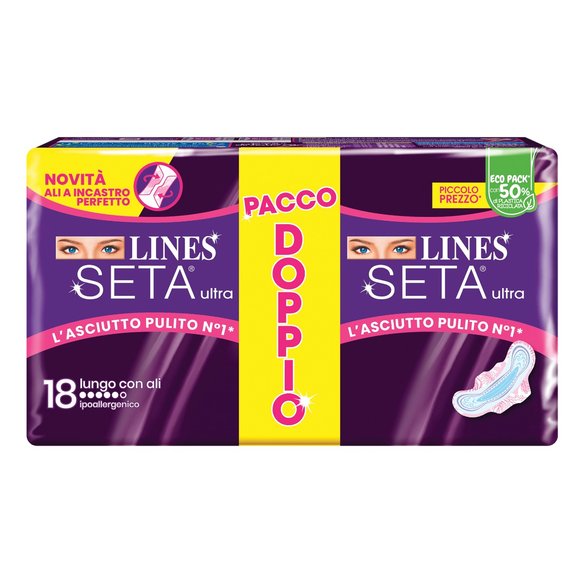 Lines Seta Ultra Assorbente Lungo Con Ali 18 pezzi Pacco Doppio