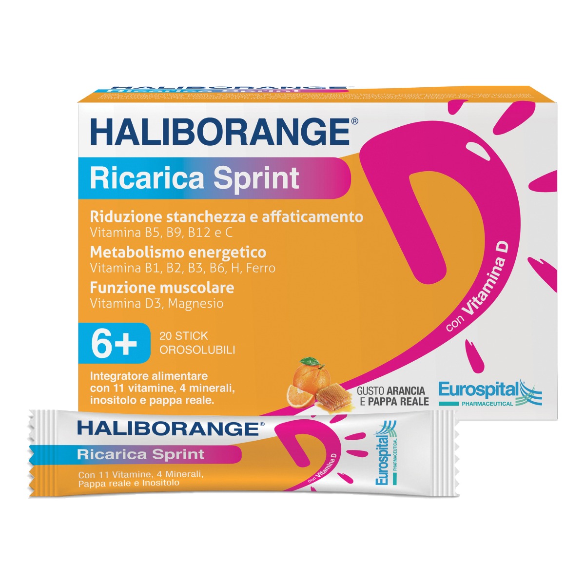 Haliborange Ricarica Sprint Integratore Tonico Energetico 20 Stick-Pack