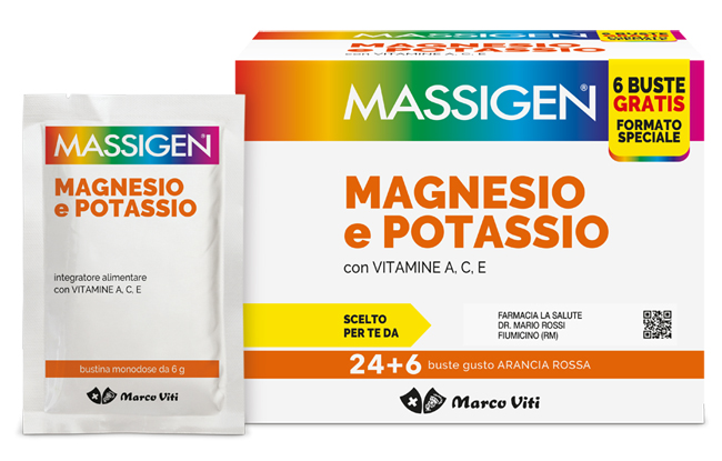 Massigen Magnesio E Potassio 24 Bustine + 6 Omaggio