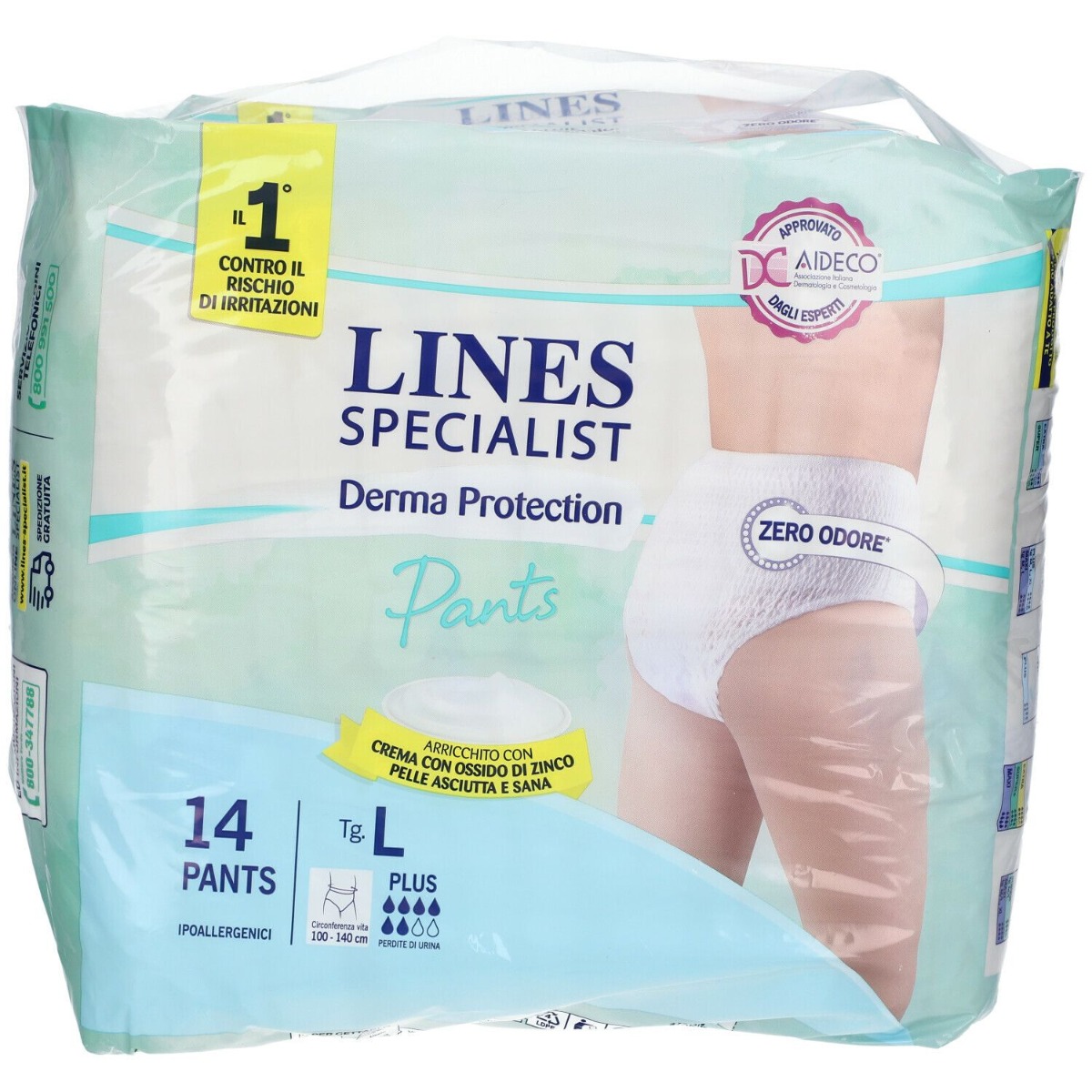 Pannolone per incontinenza lines specialist derma pants plus l 14 pezzi