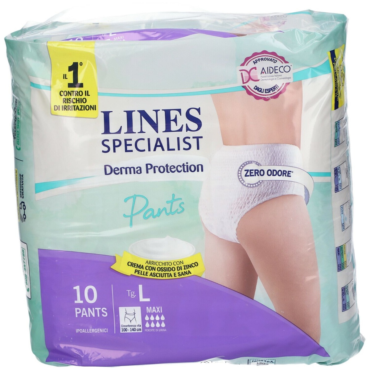 Pannolone per incontinenza lines specialist derma pants maxi l 10 pezzi