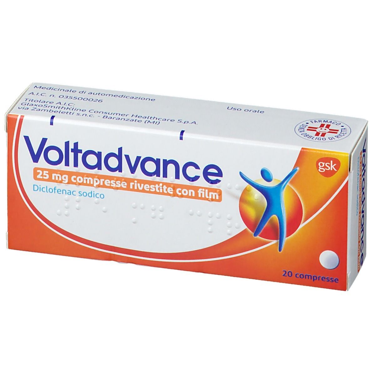 Voltadvance Antinfiammatorio 25mg Diclofenac Dolore Cervicale Mal di Schiena Mal di Testa 20 Compresse Rivestite