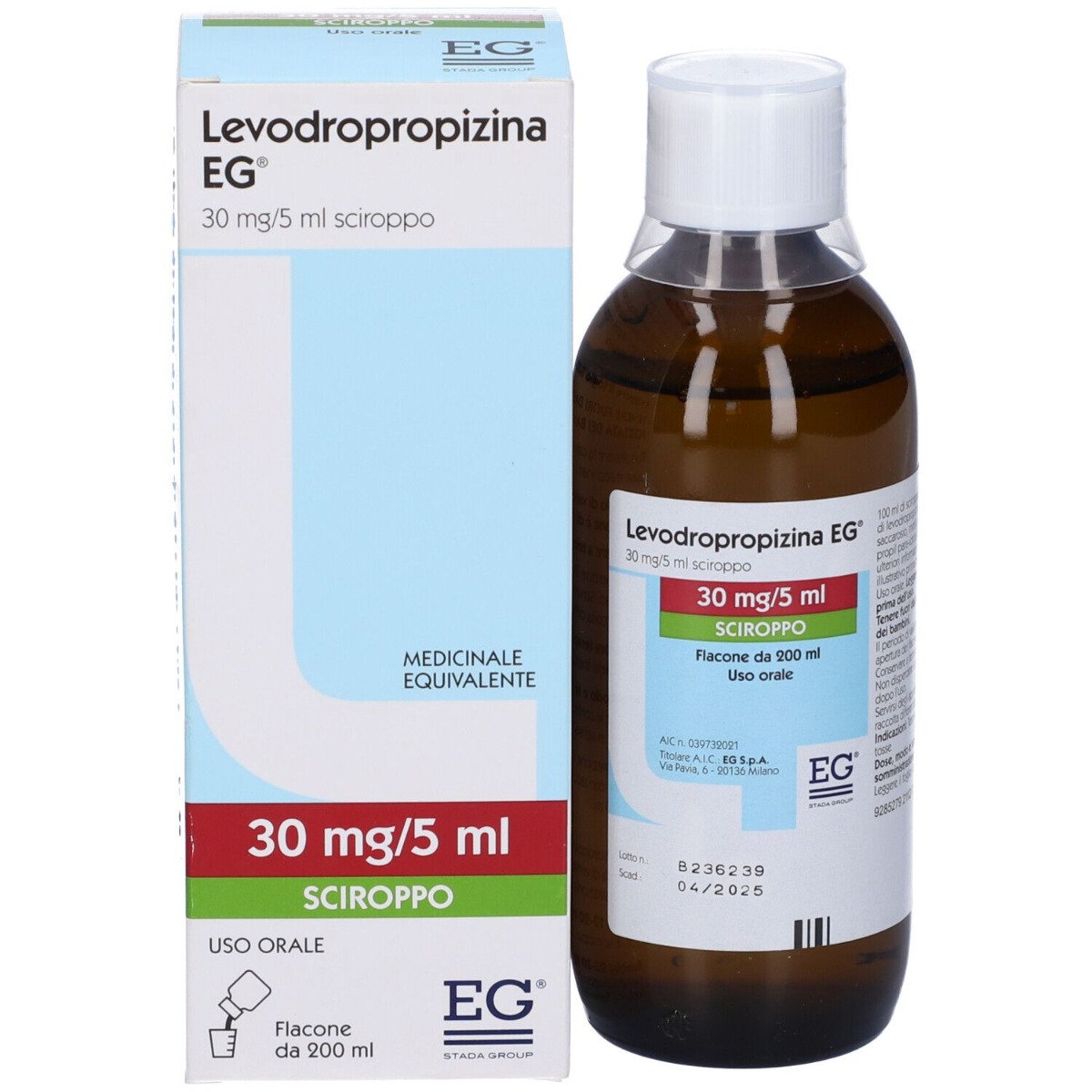 Levodropropizina EG 30 mg/5 ml Sciroppo Sedativo Tosse 200 ml