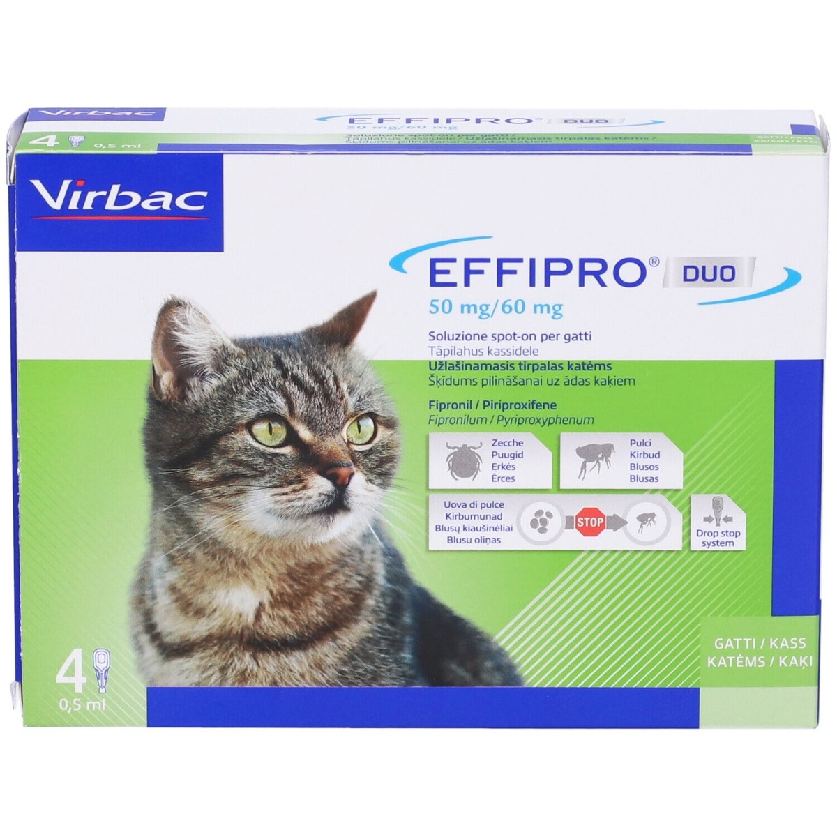 Effipro Duo Gatto 4 Pipette 1-6 Kg Antiparassitario Per Gatti