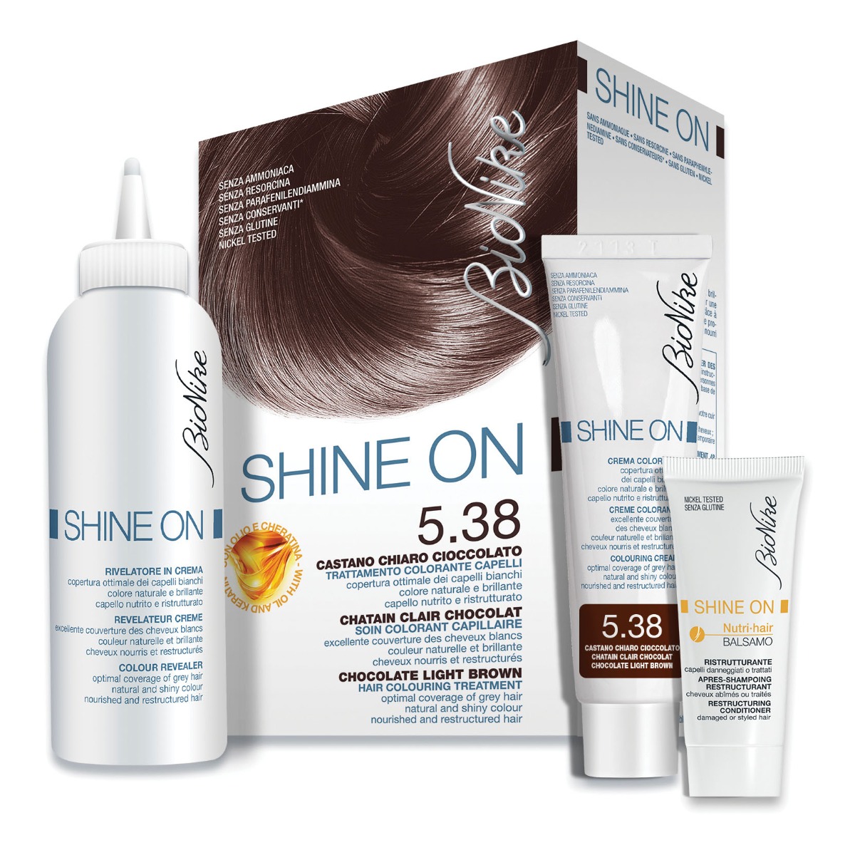 Bionike Shine On 5.38 Castano Chiaro Cioccolato Trattamento Colorante Capelli