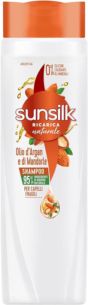 Sunsilk - Ricarica Naturale Olio D'argan E Di Mandorle - Shampoo Per Capelli Fragili 250 Ml