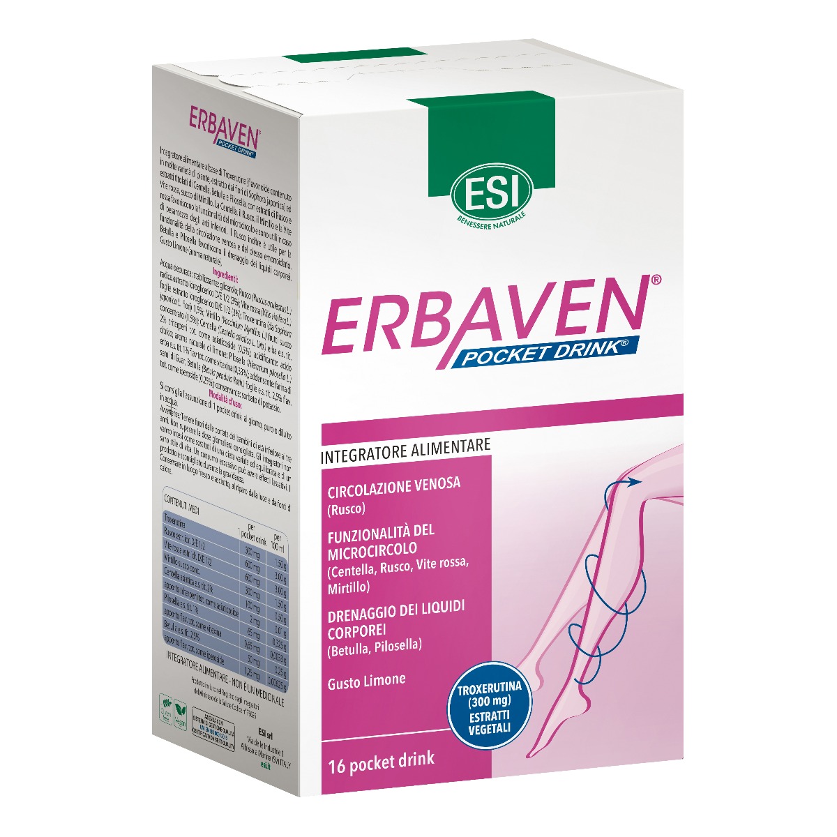 ESI Erbaven Integratore Gambe Pesanti 16 Pocket Drink