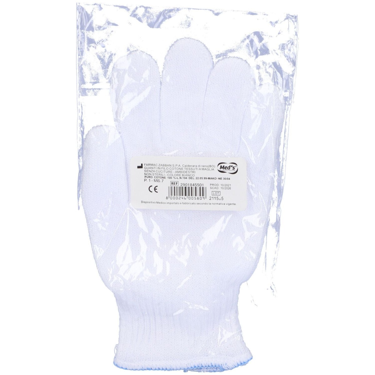 Med’s Guanto in Cotone Bianco Misura 7