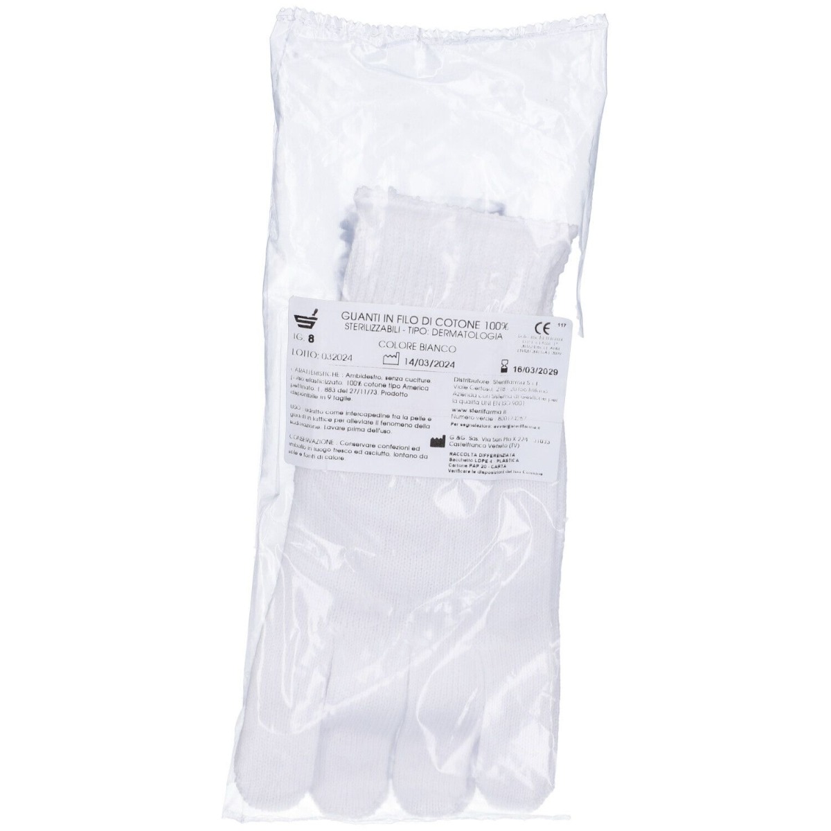 Med’s Guanto in Cotone Bianco Misura 8